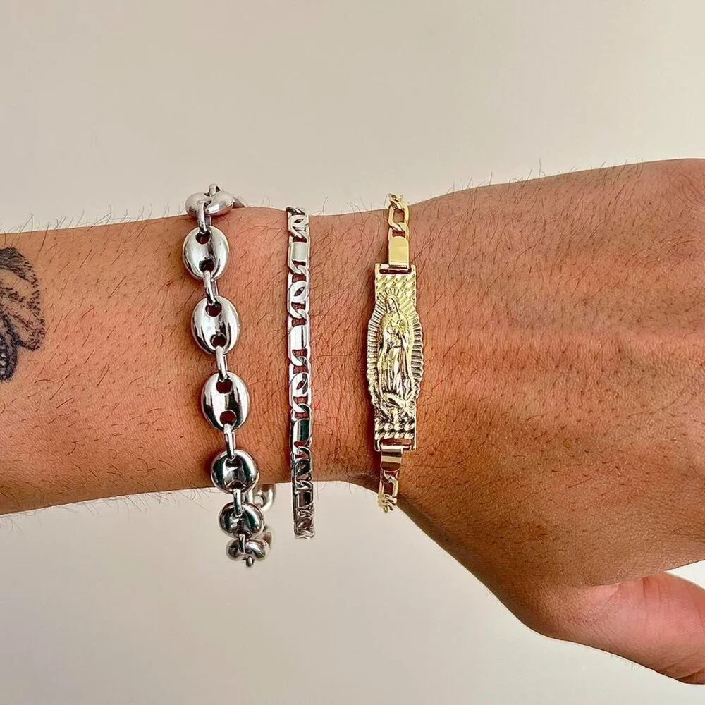 vintage gold virgin mary cuban link figaro bracelet